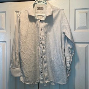 Blue/green pin stripe colllared dress shirt(L)